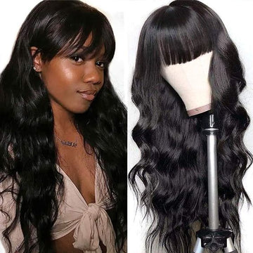 Neobeauty Hair Body Wave Hair Machine Made Wig Glueless Wig with Bangs